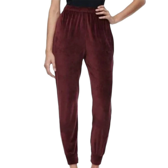 Good American Pants - Good American Burgundy Size XL Pockets Twisted Seam Velvet Joggers Sweatpants